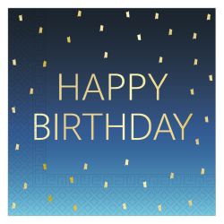 Blue & Gold Happy Birthday Party Napkins 8 Pack
