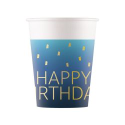 Blue & Gold Happy Birthday Party Cups 8 Pack
