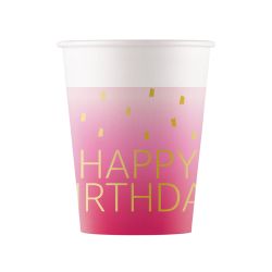Pink & Gold Happy Birthday Party Cups 8 Pack