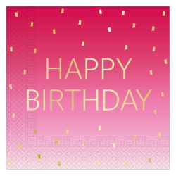 Pink & Gold Happy Birthday Napkins 20 Pack