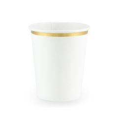 White With Gold Band Paper Cups 260ml 6 Pack
