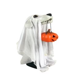 Halloween Sitting Ghost Dog W/Lightup Jack Of Lantern