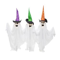 68Cm Ghost Stakes Set Of 3,Indoor/Outdoor Halloween Decoration, White LED Lights, Battery Operated