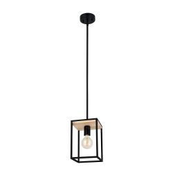EGLO Libertad 1-Light Caged Black And Wooden Single Pendant