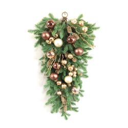 70cm Pine Tear Drop With Gold Berry & Bauble