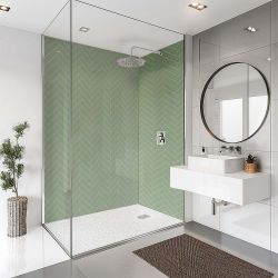 Splashbax Shower Wall Panel Green Herringbone 122X244Cm