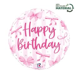 Happy Birthday Foil Balloon Pink Bow 46cm