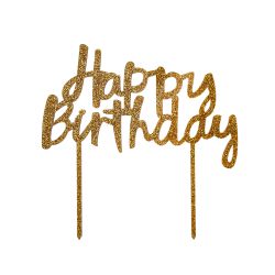 Gold Acrylic Happy Birthday Cake Topper