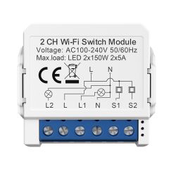 ENER-J Smart WiFi Light Switch Module 2 CH, App & Voice, Compatible with Alexa & Google Assistant