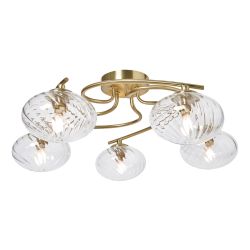 Croft 5 Light Swirl Ribbed Glass Flush Satin Brass