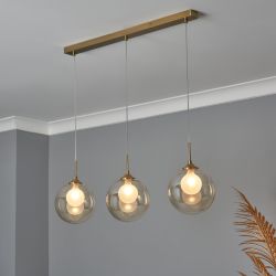 Capton 3 Light Glass Shade Diner Pendant Brass