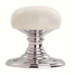 Porcelain Knob Plain White On Polished Chrome