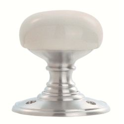 Porcelain Knob Plain White On Satin Chrome