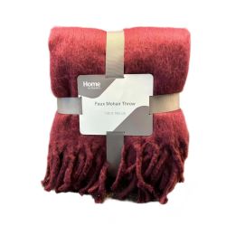 Acrylic Mohair Throw With Frayed Edge Burgundy