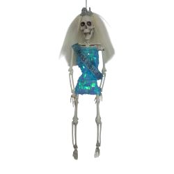 Hanging Light Blue Sequin Dressed Skeleton Girl 40cm