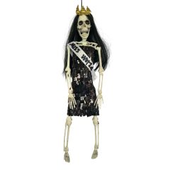 Hanging Black Sequin Dressed Skeleton Girl 40cm
