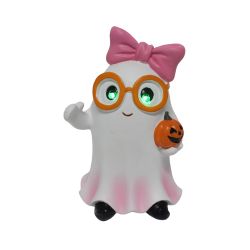 LED Ghost With Pink Bow 18cm