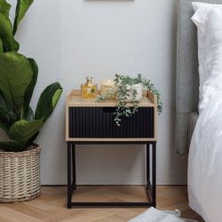 Black And Oak Effect Bedside Locker