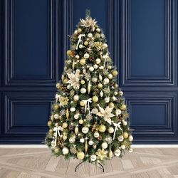 7Ft Decorated Pre Lit Tree Golden Opulence