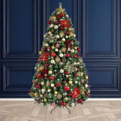 7Ft Tree Decorated Pre Lit Red Envy