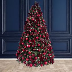 7Ft Tree Decorated Pre Lit Red Velvet Berry