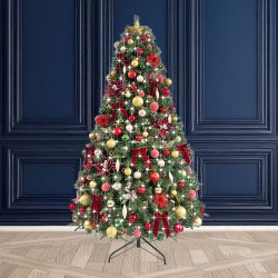 8Ft Tree Decorated Pre Lit Red Envy
