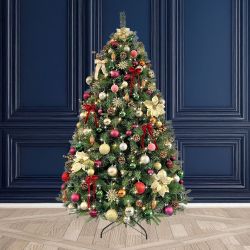 6.5Ft Decorated Pre Lit Tree Regal Burgundy