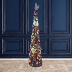7Ft Pop Up Slim Tree Pre Lit Festive Classic