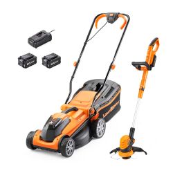 LawnMaster MX 24 34cm Lawnmower with 2 batteries and Grass Trimmer