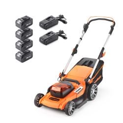 LawnMaster MX 24 46cm 48V Cordless Mower with 4 battery packs with 2 sets of batteries