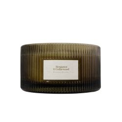 Ribbed Three Wick Candle-Bergamot & Cedarwood