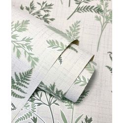 Fine Decor Fern Luxury Textured Vinyl Wallpaper, Green