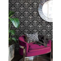 NuWall Skulls Fieri Peel & Stick Wallpaper, Black