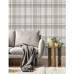 Crown Harris Check Luxury Textured Wallpaper, Soft Grey
