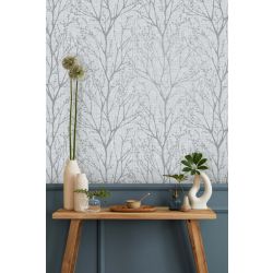Crown Lynford Trees Mid Weight Vinyl Wallpaper, Blue