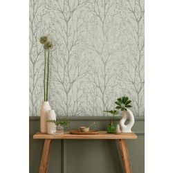 Crown Lynford Trees Mid Weight Vinyl Wallpaper, Green