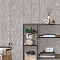 Distinctive Metallic Wood Wallpaper, Grey