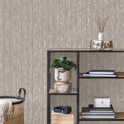Distinctive Metallic Wood Wallpaper, Natural