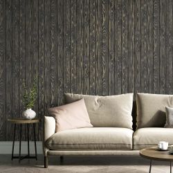 Distinctive Metallic Wood Wallpaper, Charcoal