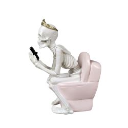 Quirky Gold-Crowned Skeleton on Toilet Halloween Decor
