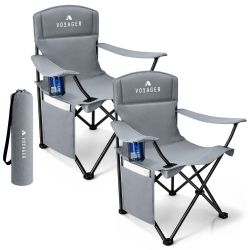 Voyager Camping Chair With Pouch 2Pk Grey