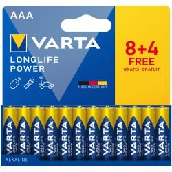 VARTA AAA Longlife Power LR03 Alkaline Batteries pack of 8 plus 4 free