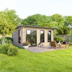 Powersheds Apex Log Cabin 16ft x 12ft DoorsToLeft