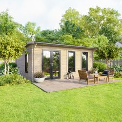 Powersheds Apex Log Cabin 18ft x 14ft DoorsToLeft