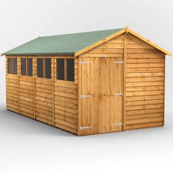 Powersheds Overlap Apex Garden Shed - 16ft x 8ft - Double Doors