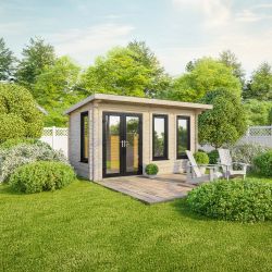 Powersheds Pent Log Cabin - 16ft x 8ft - Doors to Left - 44mm