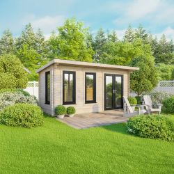 Powersheds Pent Log Cabin - 18ft x 8ft - Doors to Right - 44mm