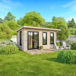 Powersheds Pent Log Cabin - 18ft x 8ft - Doors to Left - 44mm