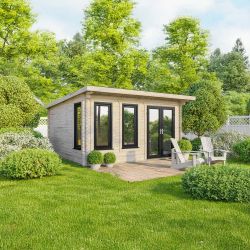 Powersheds Pent Log Cabin - 16ft x 16ft - Doors to Right - 44mm