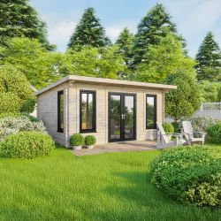 Powersheds Pent Log Cabin - 18ft x 16ft - Doors Central - 44mm
